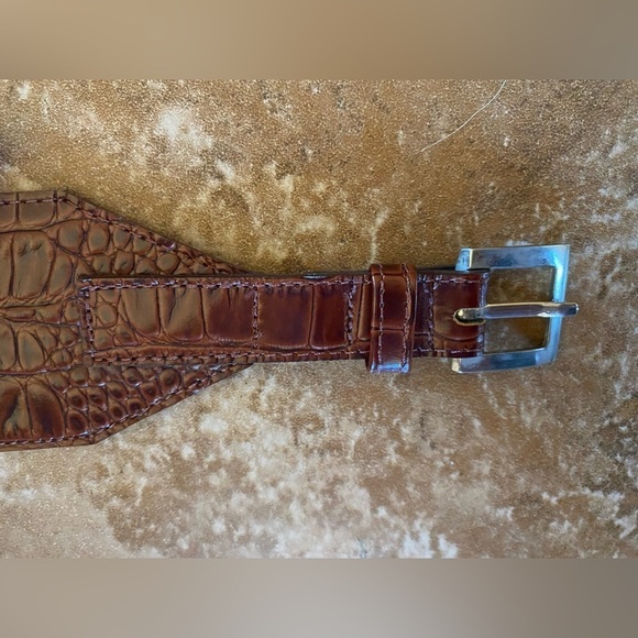 Vintage LES CREATIONS ELITE brown textured leather belt SZ 36 silver buckle Y2K - Picture 12 of 15